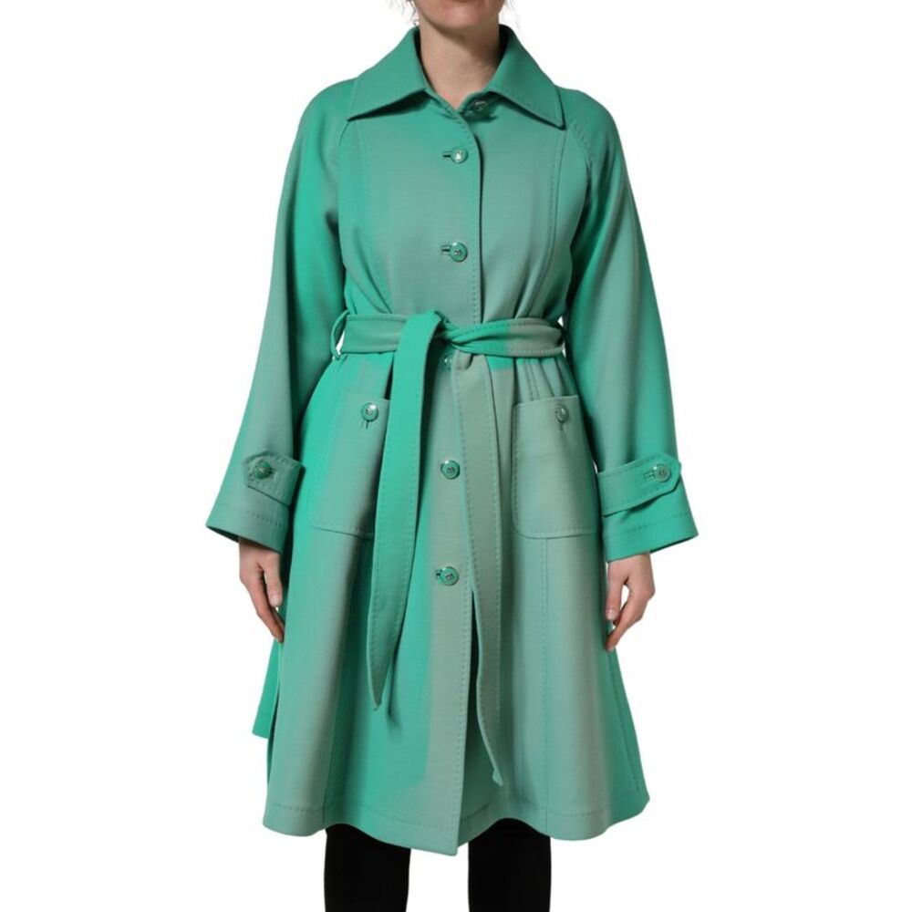 Dolce & Gabbana Green Buttoned Down Belt Trench Coat Women's Jacket